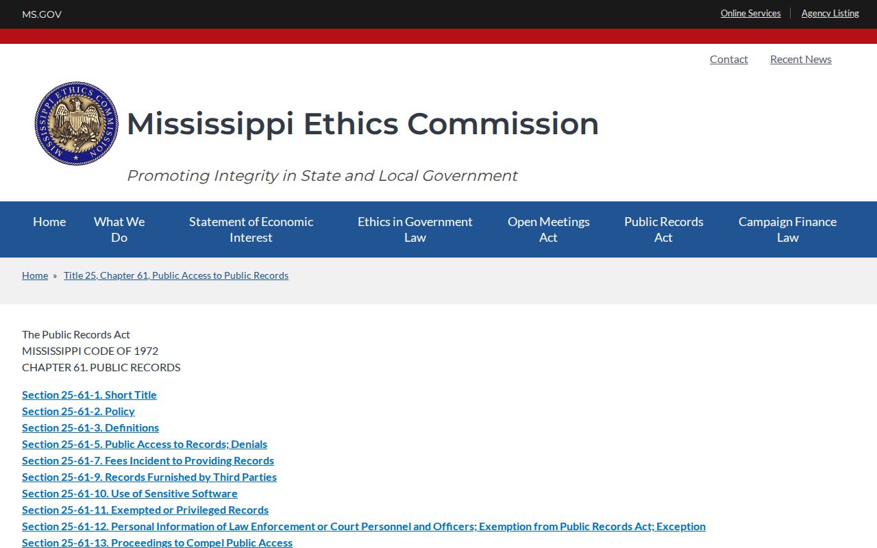 Winston County booking record requests under Mississippi public records law