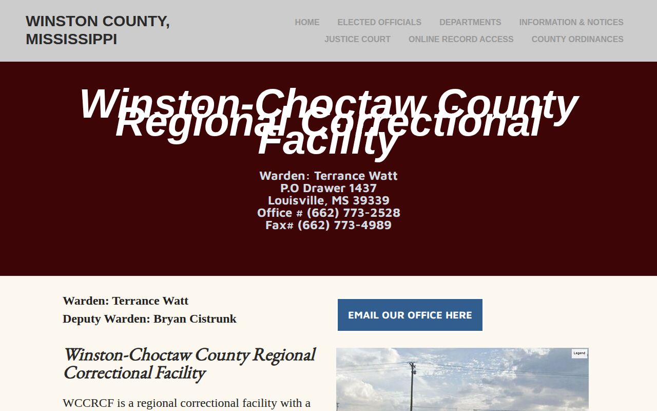 Winston County booking record source at the Winston-Choctaw County Regional Correctional Facility